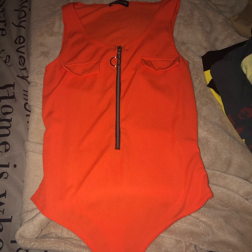 PLT zip up orange bodysuit